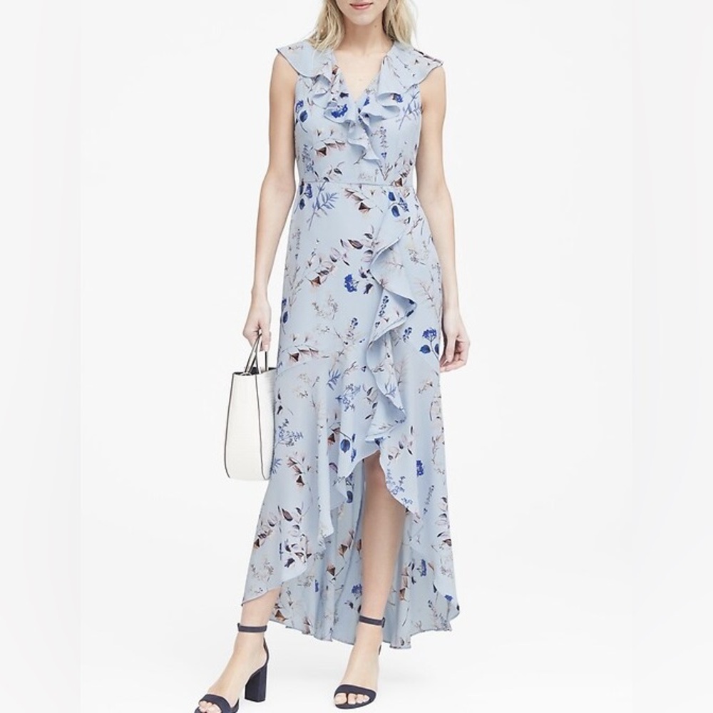 Banana Republic Spring Floral Faux Wrap Maxi Dress (high low)